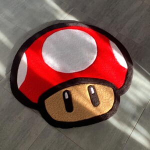 Handmade Red Mushroom Rug Gamer Decor for Playroom