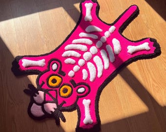 Handgemaakt panterskelettapijt – getuft cartoontapijt, funky popart-vloerdecor