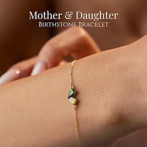 Mother Daughter Birthstone Bracelet, 2 Birthstone Gift for Mom, Personalized Family Jewelry, Mother’s Day Gift
