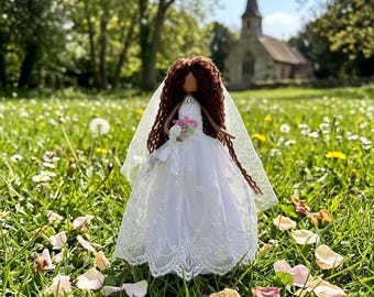 Whimsical Bridal Fairy Ornament | Wire Armature Doll in Scalloped Lace | Wedding Day Keepsake