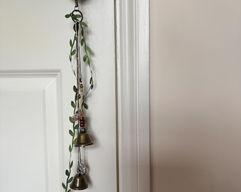 Earthy Warding Bells | Trailing Vine Door Hanger with Mini Spell Bottle & Teardrop Crystal | Witchy Gift