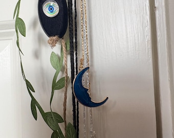 Evil Eye Protection Witch Bells | Gothic Door Chime with Raven, Spell Jar  vintage key| Pagan Home Warding