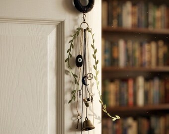 Evil Eye Protection Witch Bells | Gothic Door Chime with Raven, Spell Jar  vintage key| Pagan Home Warding