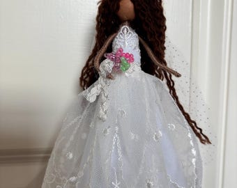 Whimsical Bridal Fairy Ornament | Wire Armature Doll in Scalloped Lace | Wedding Day Keepsake