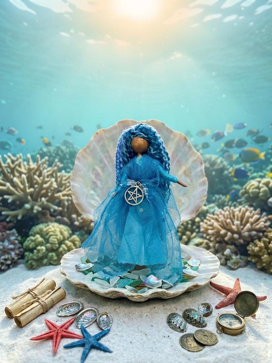 Blue Sea Witch Art Doll