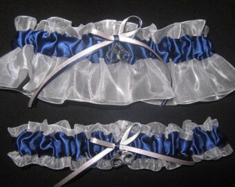 Something Blue Garter Claddagh Navy /& White Wedding Garter or Set Irish Wedding Plus Size and other Charms Available