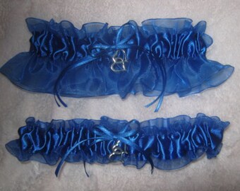 Something Blue Garter Claddagh Navy /& White Wedding Garter or Set Irish Wedding Plus Size and other Charms Available