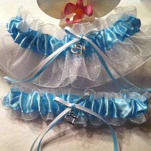 Cinderella Slipper Light Blue and White Wedding Garter or Set - Something Blue - Cinderella Wedding - Plus Size and other Charms Available