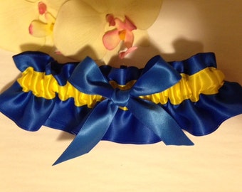 Royal Blue & Yellow  Satin Bridal Garter