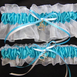 Cinderella Slipper Turquoise & White  Wedding Garter or Set - Cinderella Wedding - Plus Size and other Charms Available ~ Something Blue