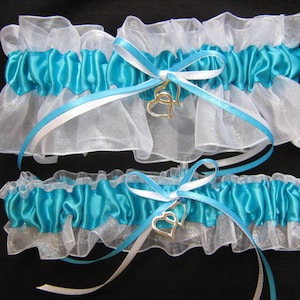 Acorn Turquoise & White  Wedding Garter or Set - Fall Autumn Wedding - Plus Size and other Charms Available ~ Something Blue