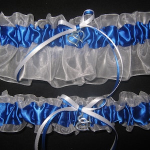 Claddagh Royal Blue and White  Wedding Garter or Set -  Something Blue Garter - Irish Wedding - Plus Size and other Charms Available