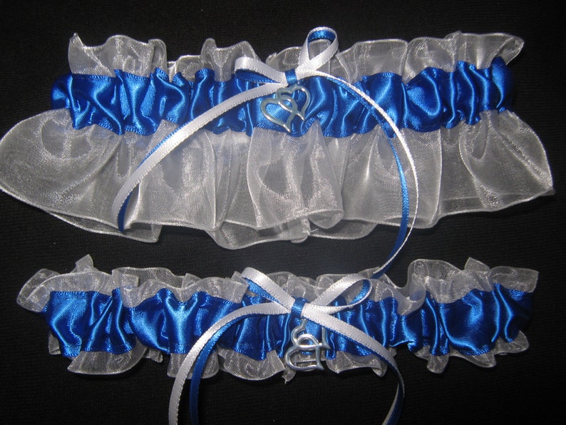 Dragonfly Royal Blue and White Wedding Garter or Set Something Blue Garter Summer Wedding Plus Size and other Charms Available image 1