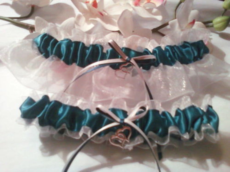 Fall Autumn Acorn Wedding Plus Size and other Charms and Colors Available Acorn Teal and White Wedding Garter or Set