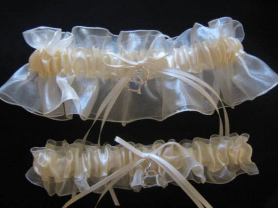 Anchor Ivory Wedding Garter or Set - Marine Nautical Wedding - Anchor Charm - Plus Size and Other Charms Available