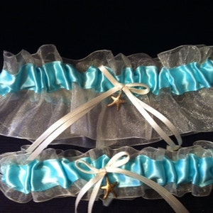 Anchor Aqua Blue & Ivory Wedding Garter or Set -  Something Blue Garter - Nautical Marine Wedding - Plus Size and other Charms Available