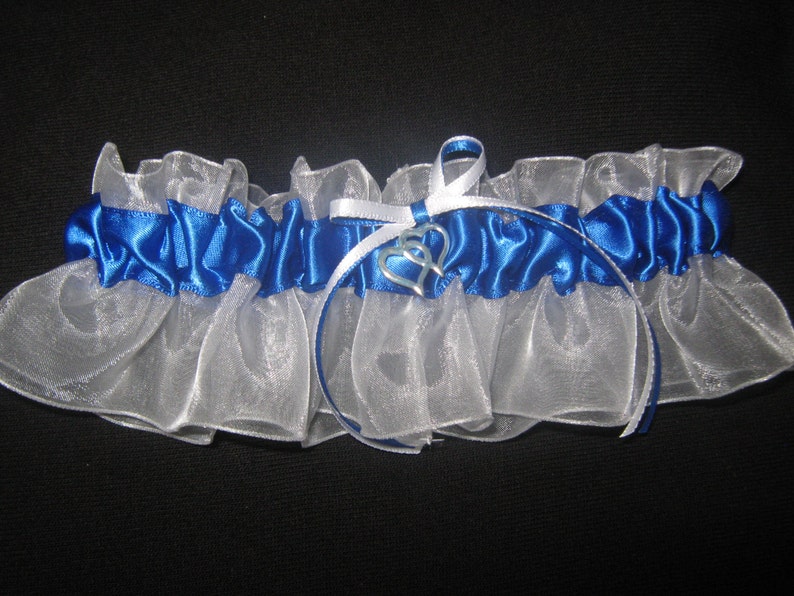 Dragonfly Royal Blue and White Wedding Garter or Set Something Blue Garter Summer Wedding Plus Size and other Charms Available image 2