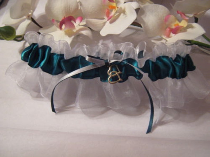 Fall Autumn Acorn Wedding Plus Size and other Charms and Colors Available Acorn Teal and White Wedding Garter or Set
