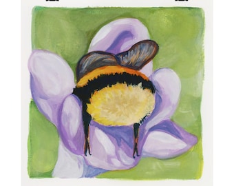 Floral Sleeping Bee Art Print: Botanical Nature Wall Decor