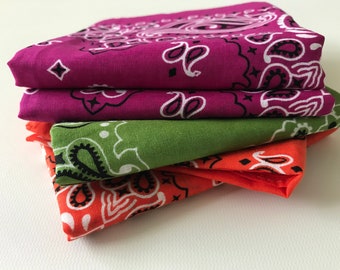 Magenta, Matcha Green and Red-Orange Paisley Bandana | Soft 100% Cotton Bandanas | Paisley Print Bandana