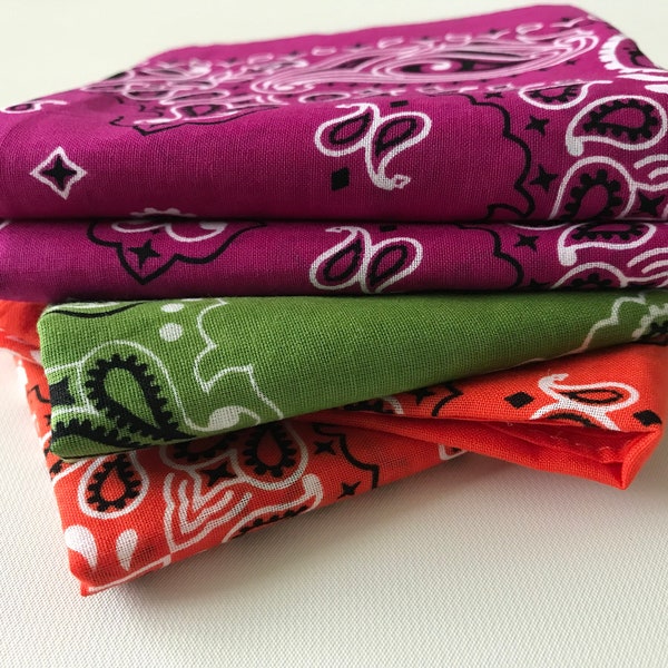 Magenta, Matcha Green and Red-Orange Paisley Bandana | Soft 100% Cotton Bandanas | Paisley Print Bandana