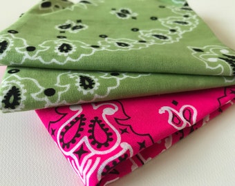 Matcha Green or Hot Rose Pink Paisley Pint Bandana | Soft 100% Cotton Bandanas