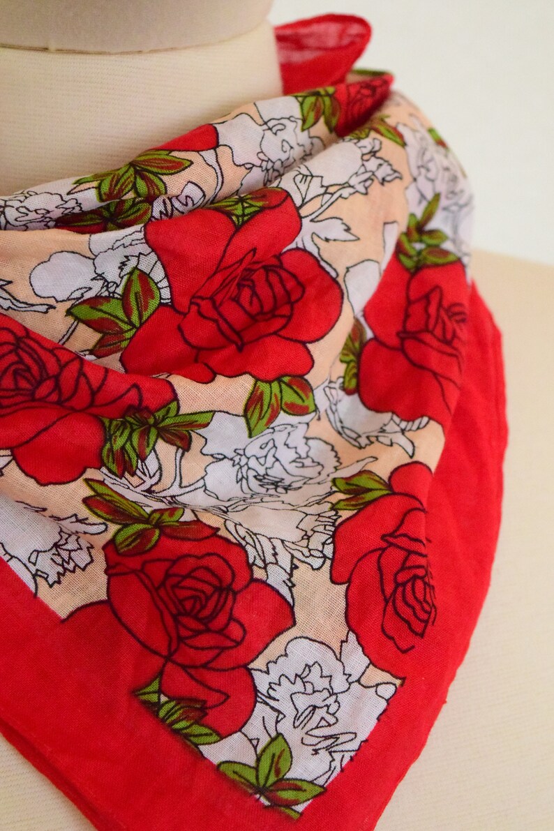 Red Rose Bandana 100 Cotton Bandanas Rose Flower Bandana Etsy
