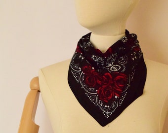 Red Rose Bandana | Soft 100% Cotton Bandanas | Paisley Bandana | Black & White Bandana