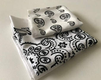 Black and White Paisley Bandana | x-Large 100% Cotton Bandana | Super Soft Rayon Bandana