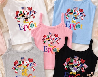 Epcot Mickey Flags Shirt, Mickey Minnie World Tour Tank Top Strap Tank Baby Tee, WDW Women’s Shirt, Disney EPCOT World Tour