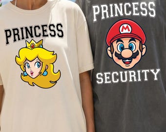 Personalized Super Mario Couple Shirt: Super Mario Bros, Mario Peach Epic Universe Family Shirt, Princess Security, Couple Gift