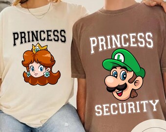 Personalized Super Mario Couple Shirt: Super Mario Bros, Mario Luigi Daisy Epic Universe Family Shirt, Princess Security, Couple Gift
