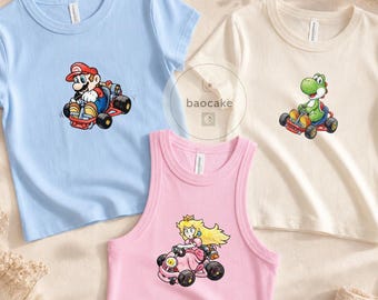 Super Mario Water color Shirt, Mario Peach Yoshi Tank Top Baby Tee Croptank, Mario Women's Shirt, Birthday Girl