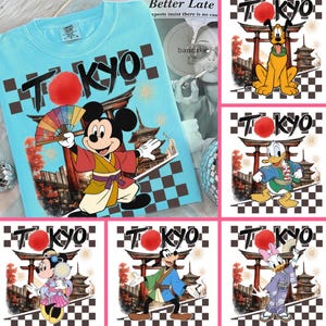 Camiseta de Mickey y sus amigos para el viaje a Disneyland Tokio 2026 con todos los personajes, camiseta personalizada para vacaciones familiares en Disney, camiseta estilo kimono de Mickey Japón imagen 2