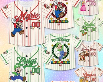 Personalized Super Mario Baseball Jersey, Mario Luigi Princess Peach Birthday Shirt, Mario Birthday Boy Gift, Super Mario Family Matching