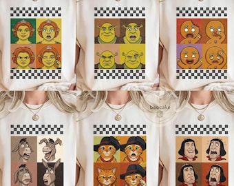 Checkered All Characters Shrek Family Shirt, Shrek Fiona Donkey Group Matching, Shrek Birthday Shirt