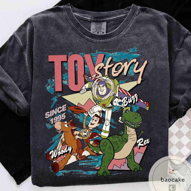 Disney Toy Story 1995 Retro Shirt: Woody Buzz Lightyear Rex Tee, Disney Pixar Fest, WDW Disneyland Family Vacation Trip,Disney Birthday Gift image 4
