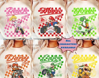 Personalized All Characters Super Mario Kart Shirt: Super Mario Bros, Mario Peach Yoshi Epic Universe Family Shirt, Mario Birthday Shirt