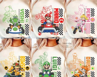 All Characters Super Mario Kart Shirt: The Super Mario Kart Bros Movie, Mario Peach Yoshi Epic Universe Family Shirt, Mario Birthday Shirt