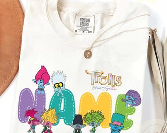 Custom Name Trolls Shirt, Trolls Band Together Princess Queen Poppy Birthday Girl, Branch Birthday Boy, Trolls Family Group Matching Tee