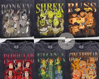 Personalized Shrek Shirt: All Characters Shrek Family Shirt, Shrek Fiona Donkey Group Matching, Shrek Birthday Shirt