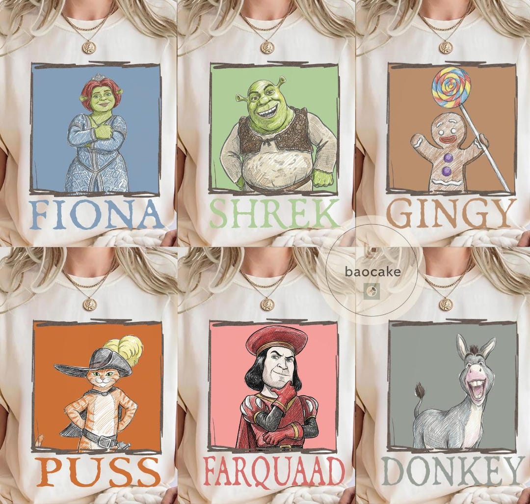 Personalized Shrek Shirt: All Characters Shrek Family Shirt, Shrek Fiona Donkey Group Matc