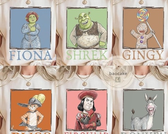 Personalized Shrek Shirt: All Characters Shrek Family Shirt, Shrek Fiona Donkey Group Matching, Shrek Birthday Shirt