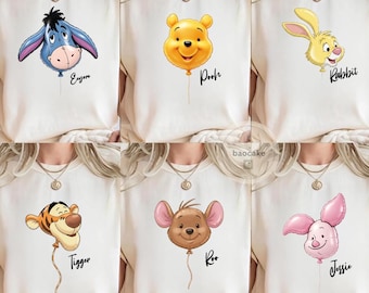 Winnie The Pooh Signature Shirt, Retro Pooh Tigger Eeyore Piglet Disney Tee, Disney Balloon Family Matching Birthday Shirt, Disney Shirt