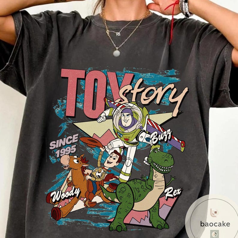 Disney Toy Story 1995 Retro Shirt: Woody Buzz Lightyear Rex Tee, Disney Pixar Fest, WDW Disneyland Family Vacation Trip,Disney Birthday Gift image 1