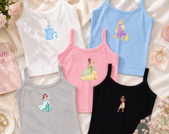 All Characters Disney Princess Shirt, Princess Baby Tee Crop tank Tank top, Ariel Rapunzel Cinderella Belle Disneyland Girls Trip Tee