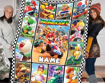 Personalized Super Mario Blanket, Mario Kart Fleece Blanket, Mario Bros Blanket, Mario Birthday Gift, Birthday Home Decor
