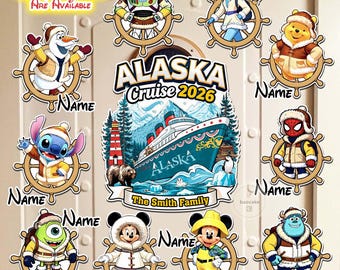 Personalized All Disney Characters Alaska Disney Cruise Magnets, Disney Alaska Door Magnet, Family Cruise Magnet, Disney Cruise Home Decor