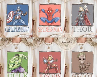 Camiseta a cuadros de todos los personajes de Disney Marvel Avengers, Spiderman, Iron Man, cumpleaños de niño, cumpleaños de niña, grupo familiar de Marvel a juego