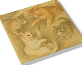 Vintage Kätzchen Untersetzer aus Keramik, Korkboden | Katzenkunst, Geschenk für Katzenliebhaber